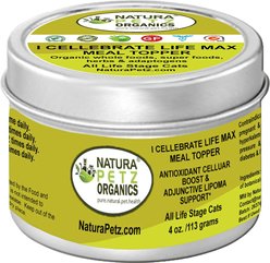 Natura Petz Organics I CELLEBRATE LIFE MAX MEAL TOPPER- Antioxidant Cellular Boost + Adjunctive Lipoma Support* Cat Supplement, 4-oz jar