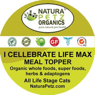 Show full view: Natura Petz Organics I CELLEBRATE LIFE MAX MEAL TOPPER- Antioxidant Cellular Boost + Adjunctive Lipoma Support* Cat Supplement, 4-oz jar slide 3 of 6