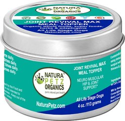 Natura Petz Organics JOINT REVIVAL MAX MASTER BLEND MEAL TOPPER* Neuro Muscular Hip & Joint Support* Dog Supplement, 4-oz jar