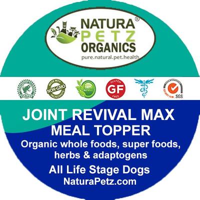 Show full view: Natura Petz Organics JOINT REVIVAL MAX MASTER BLEND MEAL TOPPER* Neuro Muscular Hip & Joint Support* Dog Supplement, 4-oz jar slide 3 of 6
