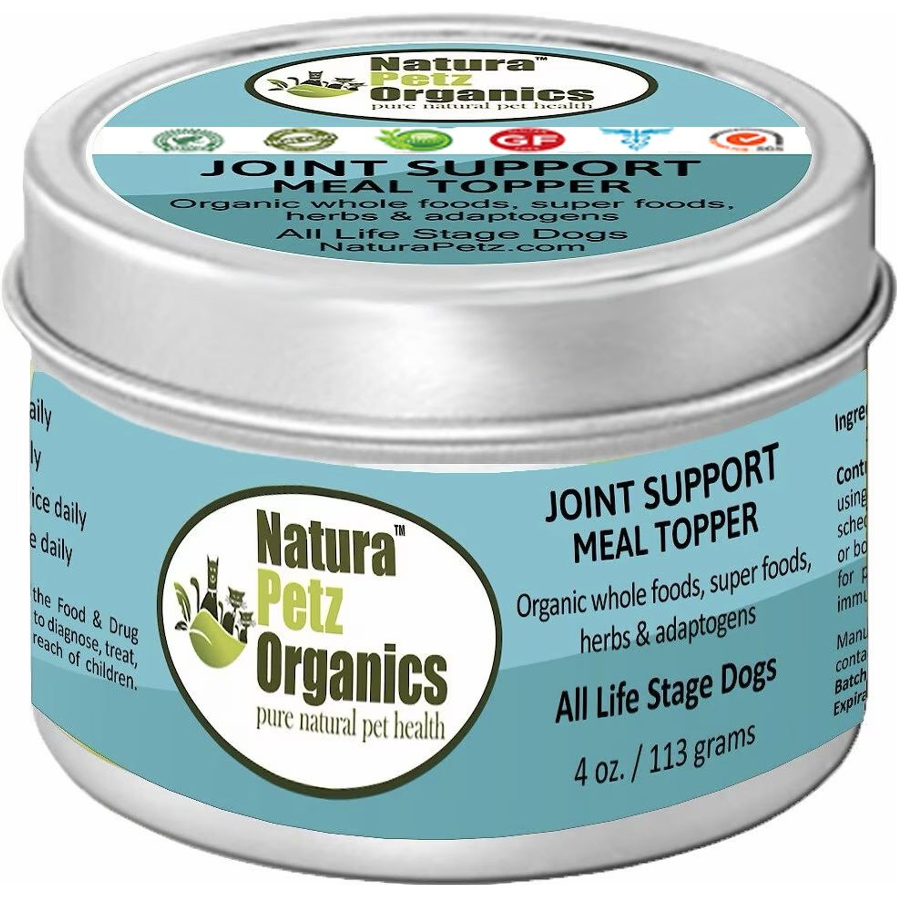 Natura Petz Organics Joint Support Turkey Flavored Powder Joint Supplement for Dogs, 4-oz tin
