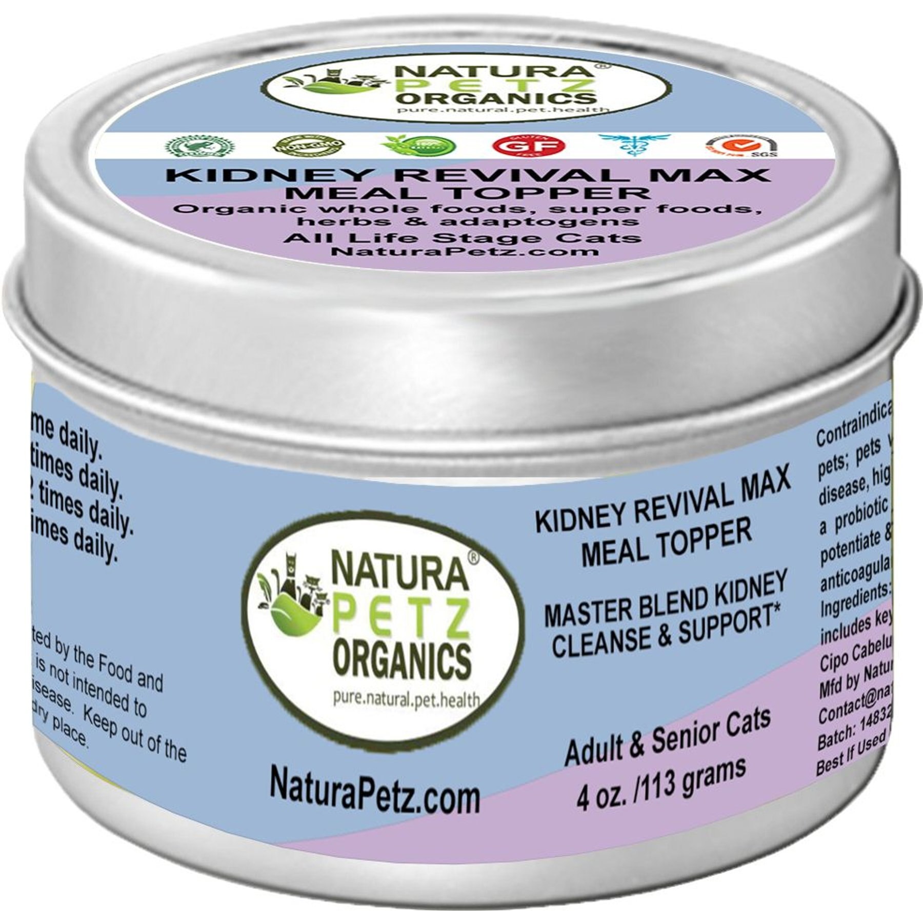 Natura Petz Organics KIDNEY REVIVAL MAX MEAL TOPPER* Master Blend Kidney Cleanse & Support* Cat Supplement, 4-oz jar