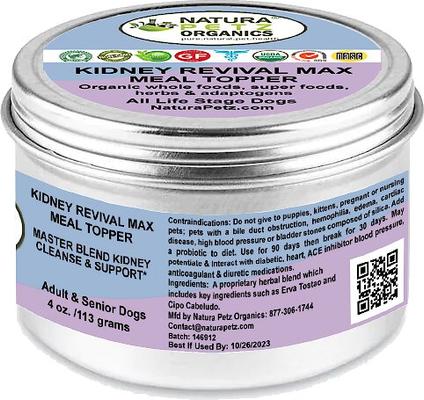 Show full view: Natura Petz Organics KIDNEY REVIVAL MAX MEAL TOPPER* Master Blend Kidney Cleanse & Support* Dog Supplement, 4-oz jar slide 4 of 5