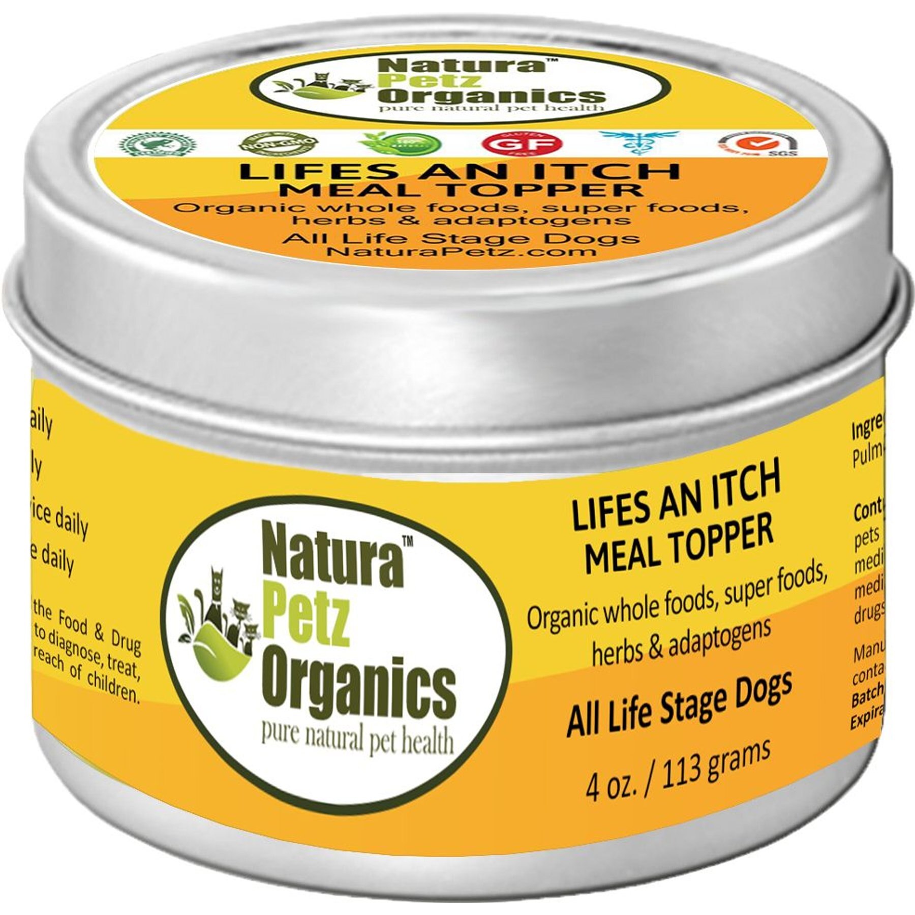 Natura Petz Organics Life's An Itch Turkey Flavored Powder Allergy Supplement for Dogs, 4-oz tin