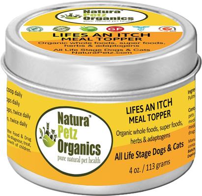 Show full view: Natura Petz Organics Life's An Itch Turkey Flavored Powder Allergy Supplement for Dogs & Cats, 4-oz tin slide 1 of 5