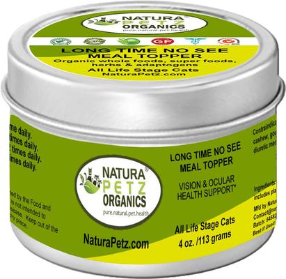 Show full view: Natura Petz Organics LONG TIME NO SEE MEAL TOPPER* Vision & Ocular Health Support* Cat Supplement, 4-oz jar slide 1 of 6