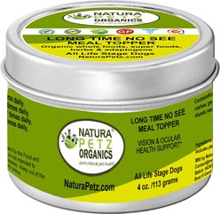 Natura Petz Organics LONG TIME NO SEE MEAL TOPPER* Vision & Ocular Health Support* Dog Supplement, 4-oz jar