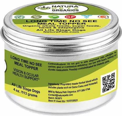 Show full view: Natura Petz Organics LONG TIME NO SEE MEAL TOPPER* Vision & Ocular Health Support* Dog Supplement, 4-oz jar slide 5 of 6