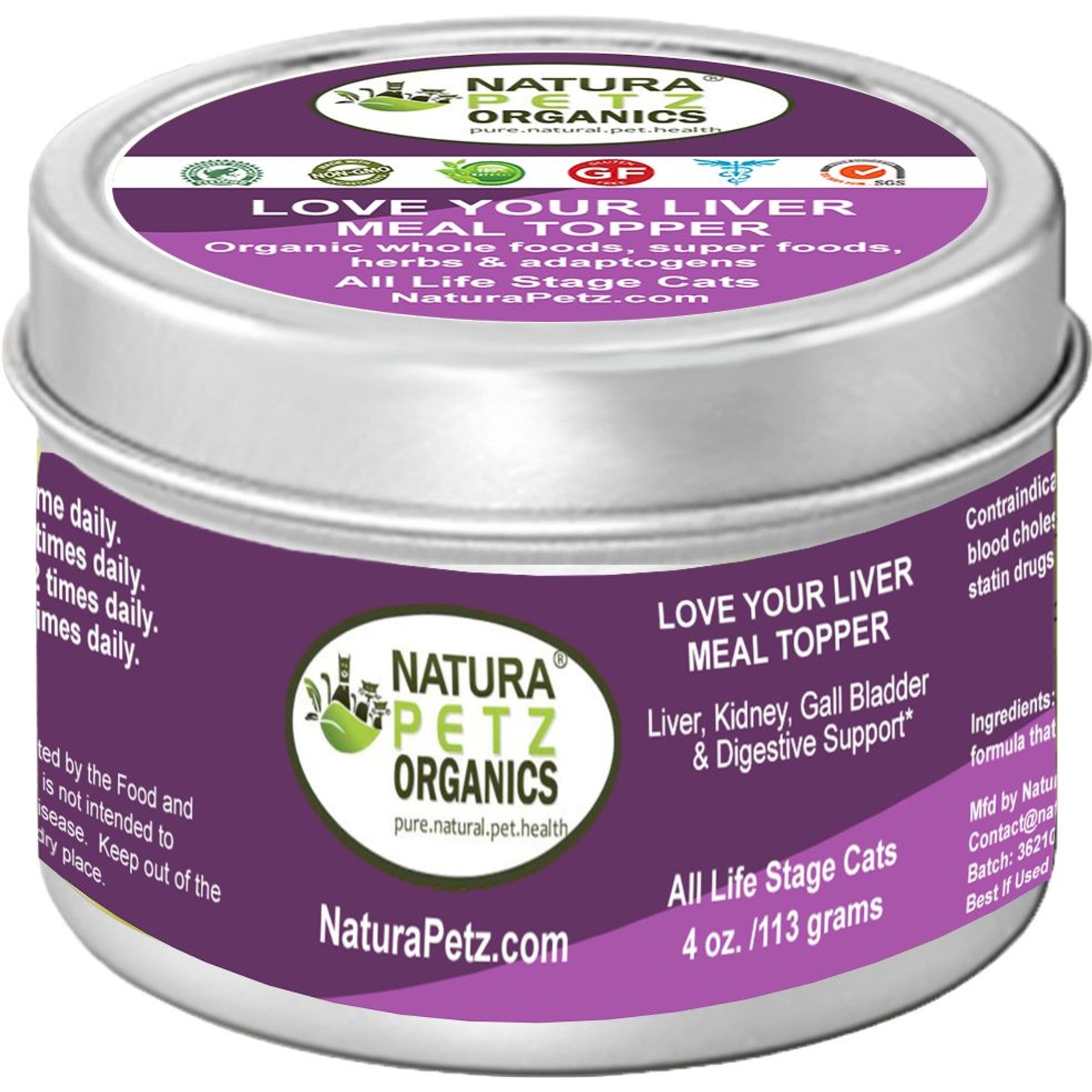 Natura Petz Organics LOVE YOUR LIVER MEAL TOPPER Liver, Kidney, Gall Bladder & Digestive Support Cat Supplement, 4-oz jar