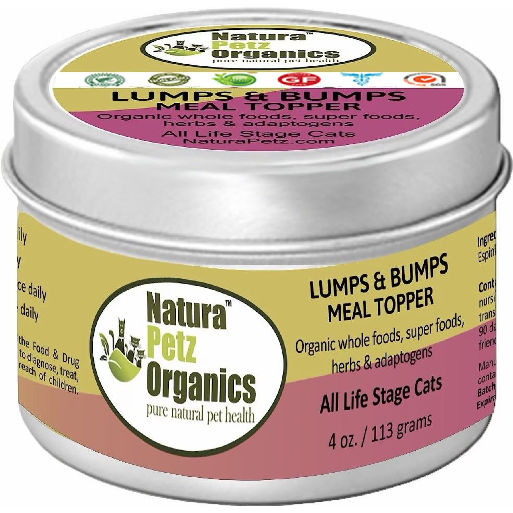 Natura Petz Organics Lumps & Bumps Turkey Flavored Powder Skin & Coat Supplement for Cats, 4-oz tin