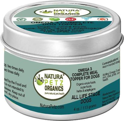Show full view: Natura Petz Organics Omega 3 & 6 Turkey Flavored Powder Skin & Coat Supplement for Dogs, 4-oz tin slide 1 of 5