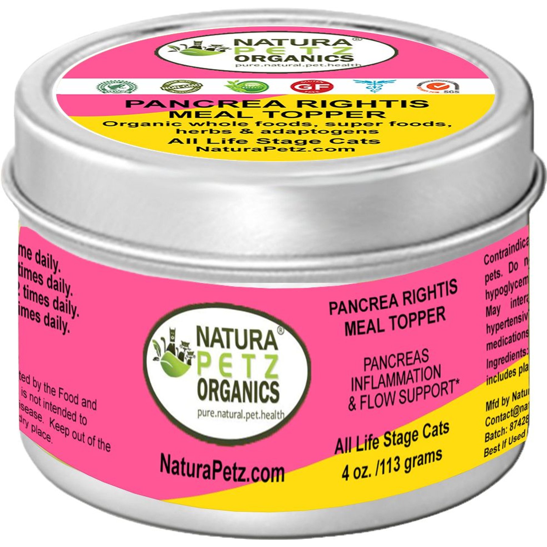 Natura Petz Organics PANCREA RIGHTIS MAX MEAL TOPPER* Pancreas Inflammation & Flow Support* Cat Supplement, 4-oz jar