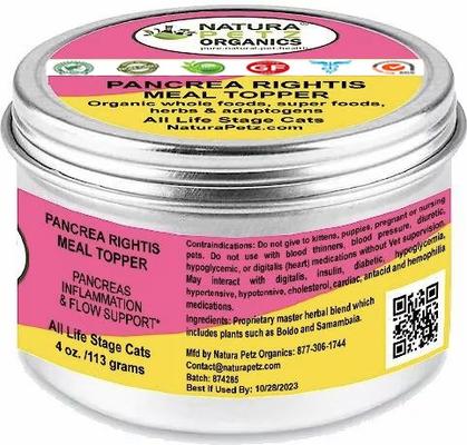 Show full view: Natura Petz Organics PANCREA RIGHTIS MAX MEAL TOPPER* Pancreas Inflammation & Flow Support* Cat Supplement, 4-oz jar slide 5 of 6