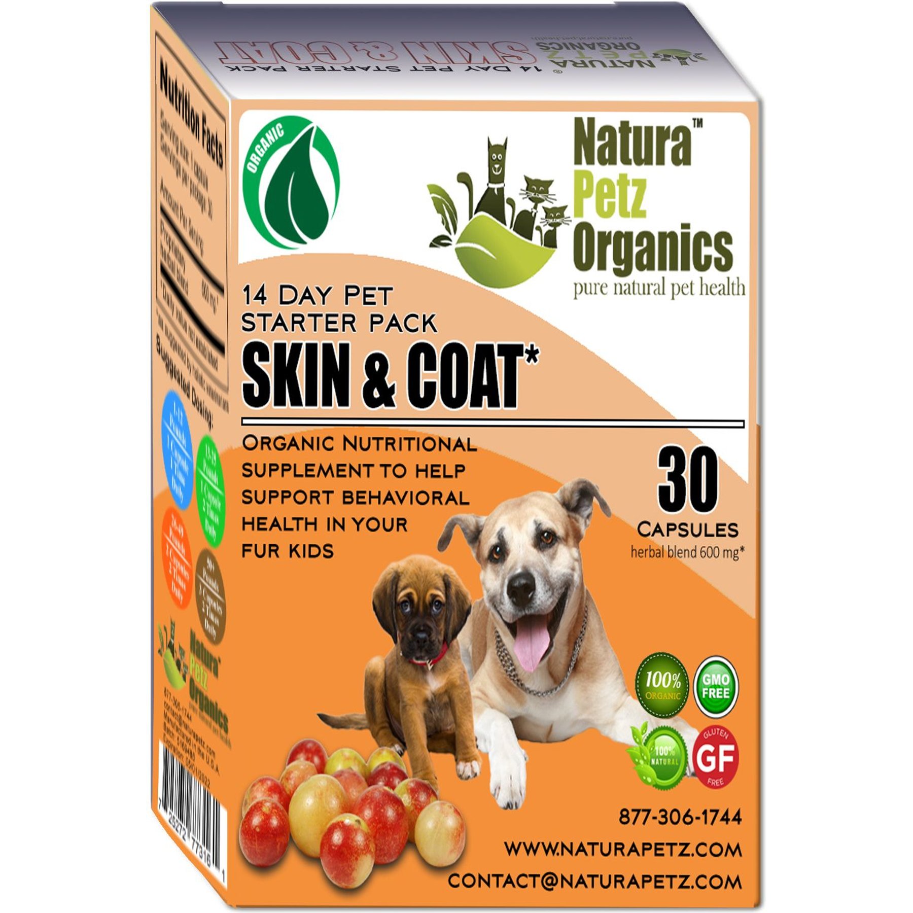 Natura Petz Organics Skin & Coat Starter Dog Supplement, 30 count