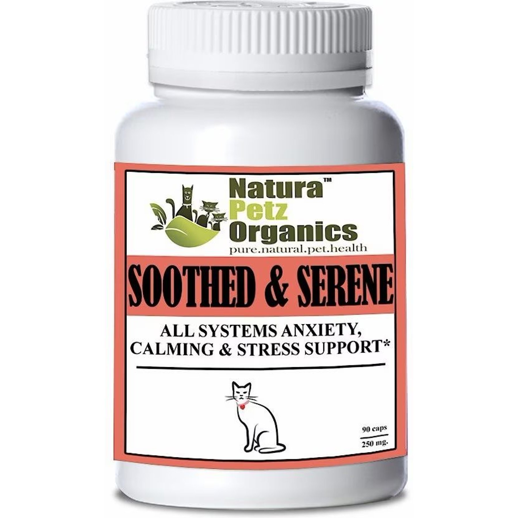 Natura Petz Organics SOOTHED & SERENE* - All Systems Anxiety, Calming & Stress Support* Cat Supplement, 90 count