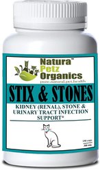 Natura Petz Organics STIX & STONES * Kidney, Urinary Tract Infection & Stone Support* Cat Supplement, 150 count