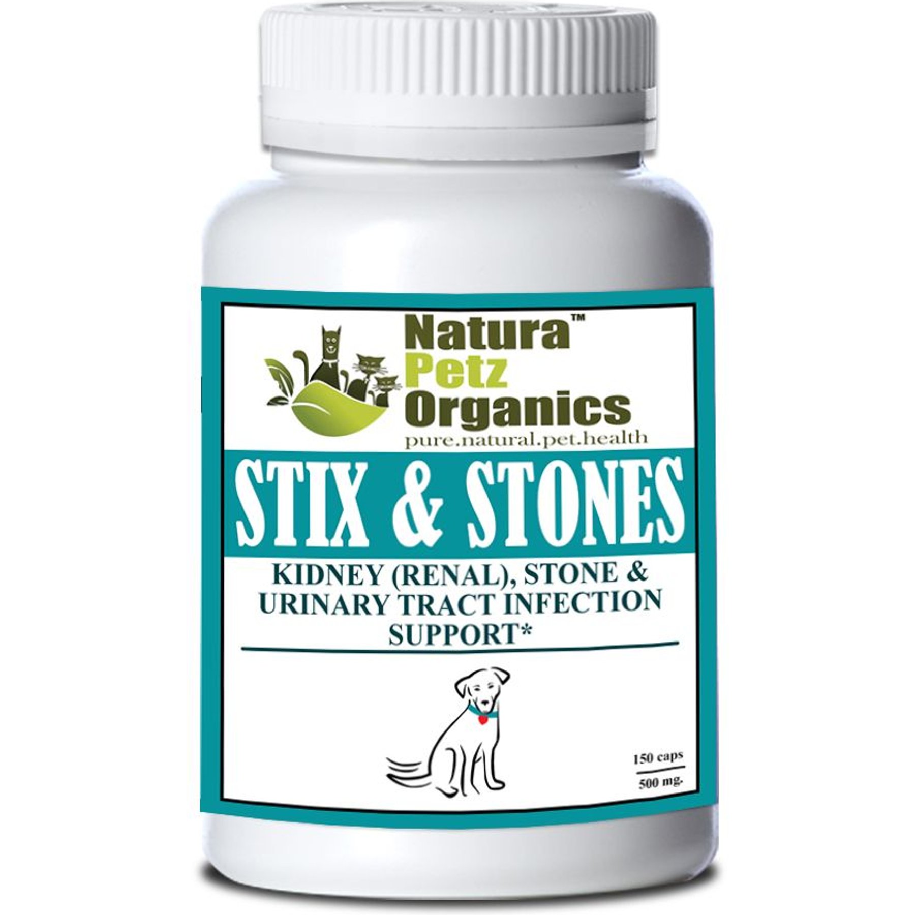 Natura Petz Organics STIX & STONES * Kidney, Urinary Tract Infection & Stone Support* Dog Supplement, 150 count