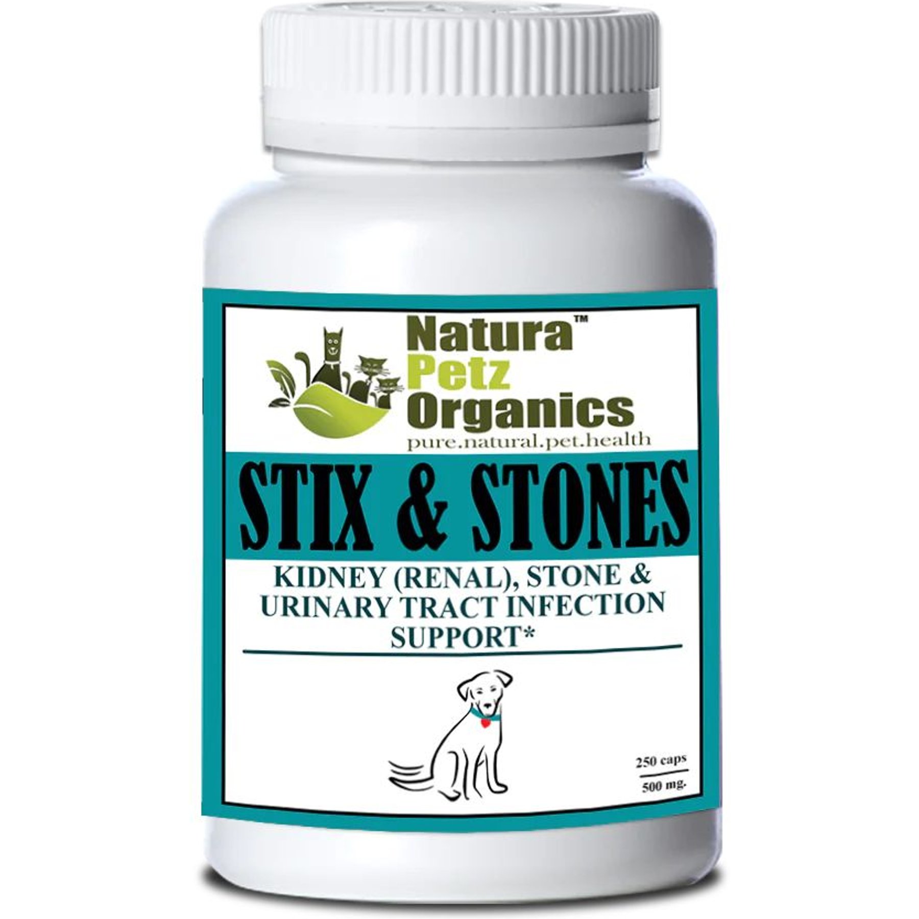 Natura Petz Organics STIX & STONES * Kidney, Urinary Tract Infection & Stone Support* Dog Supplement, 250 count