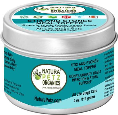Show full view: Natura Petz Organics STIX & STONES MEAL TOPPER* Kidney, Urinary Tract Infection & Stone Support* Cat Supplement, 4-oz jar slide 1 of 6