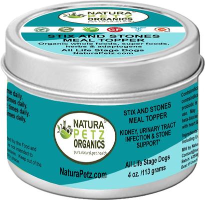Show full view: Natura Petz Organics STIX & STONES MEAL TOPPER* Kidney, Urinary Tract Infection & Stone Support* Dog Supplement, 4-oz jar slide 1 of 7