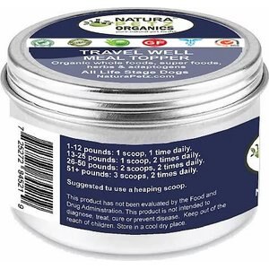 Natura Petz Organics TRAVEL WELL MEAL TOPPER* Stress, Relaxation & Calming Support* Dog Supplement, 4-oz jar