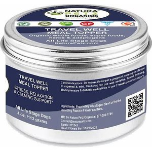 Natura Petz Organics TRAVEL WELL MEAL TOPPER* Stress, Relaxation & Calming Support* Dog Supplement, 4-oz jar