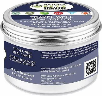 Show full view: Natura Petz Organics TRAVEL WELL MEAL TOPPER* Stress, Relaxation & Calming Support* Dog Supplement, 4-oz jar slide 5 of 6