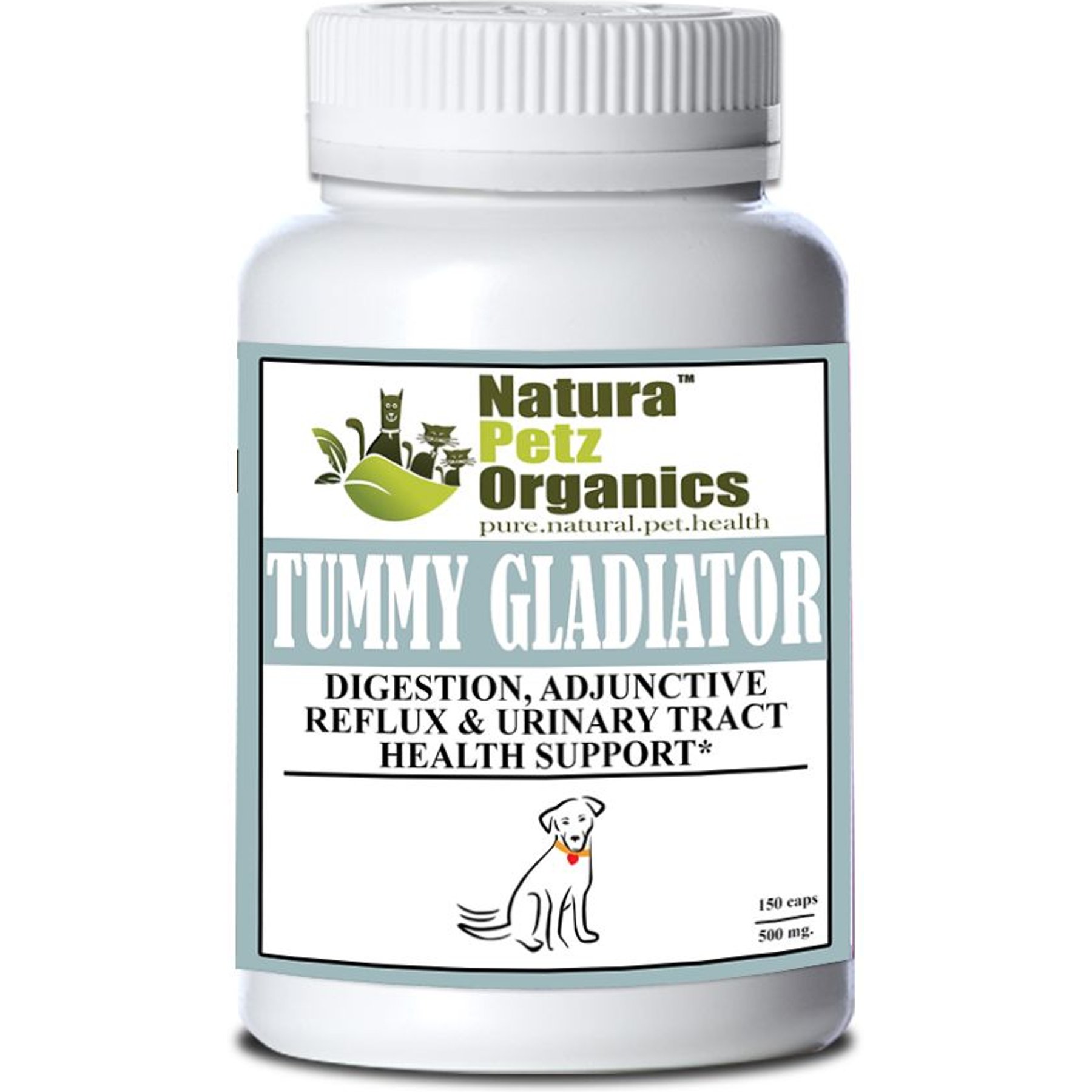 Natura Petz Organics TUMMY GLADIATOR - Digestion, Adjunctive Reflux & Urinary Tract Support* Dog Supplement, 150 count
