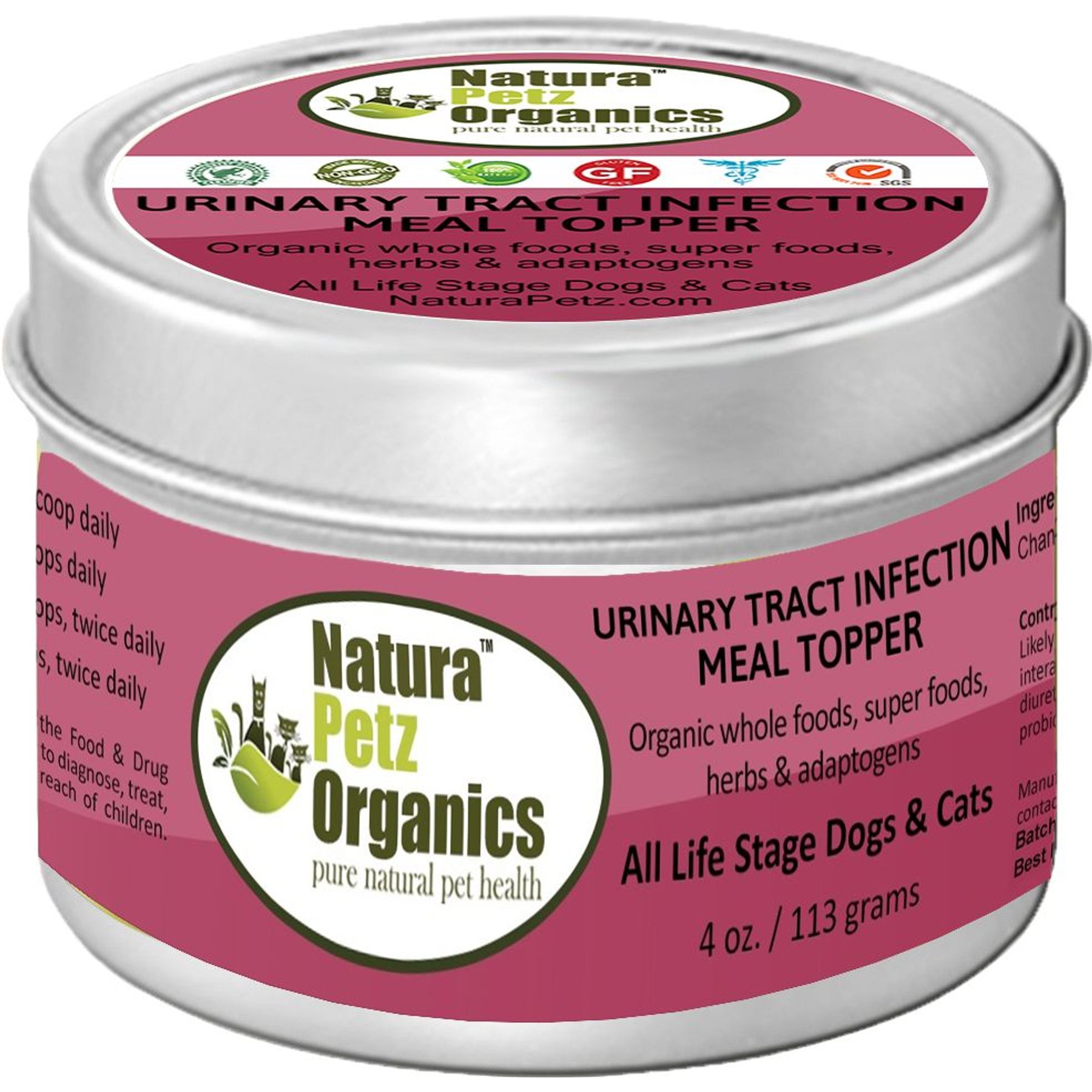Natura Petz Organics Urinary Tract Infection Turkey Flavored Powder Urinary & Kidney Supplement for Dogs & Cats, 4-oz tin