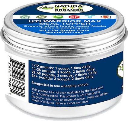 Show full view: Natura Petz Organics UTI WARRIOR MAX MEAL TOPPER* Chronic Urinary Tract Infection & Inflammation Support* Cat Supplement, 4-oz jar slide 3 of 5