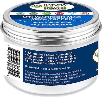 Show full view: Natura Petz Organics UTI WARRIOR MAX MEAL TOPPER* Chronic Urinary Tract Infection & Inflammation Support* Dog Supplement, 4-oz jar slide 3 of 6