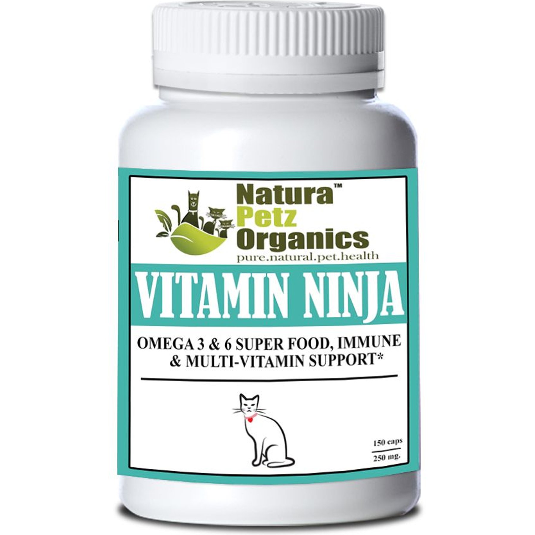 Natura Petz Organics VITAMIN NINJA - OMEGA 3 & 6, Super Food, Immune & Multi-Vitamin Support Cat Supplement, 150 count