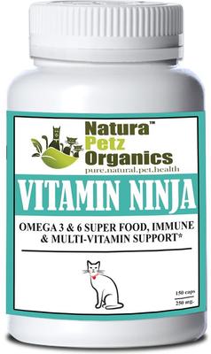 Show full view: Natura Petz Organics VITAMIN NINJA - OMEGA 3 & 6, Super Food, Immune & Multi-Vitamin Support Cat Supplement, 150 count slide 1 of 5