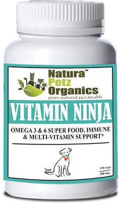 Show full view: Natura Petz Organics VITAMIN NINJA - OMEGA 3 & 6, Super Food, Immune & Multi-Vitamin Support* Dog Supplement, 150 count slide 1 of 5