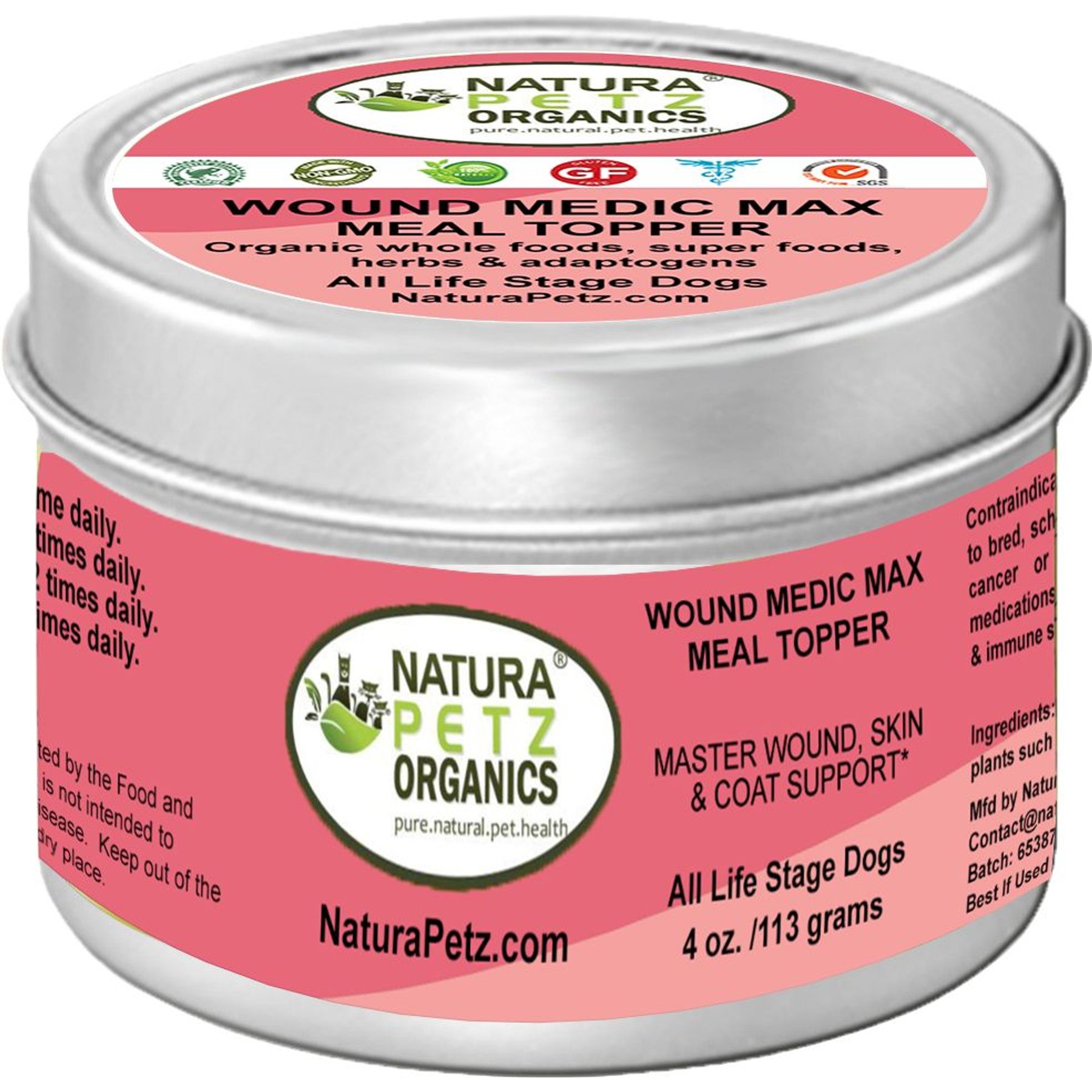 Natura Petz Organics WOUND MEDIC MAX MEAL TOPPER* Master Wound, Skin & Coat Support* Dog Supplement, 4-oz jar