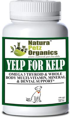 Show full view: Natura Petz Organics YELP FOR KELP - Omega 3 & 6 Thyroid & Whole Body Multi-Mineral, Vitamin & Dental Support* Dog Supplement, 150 count slide 1 of 5