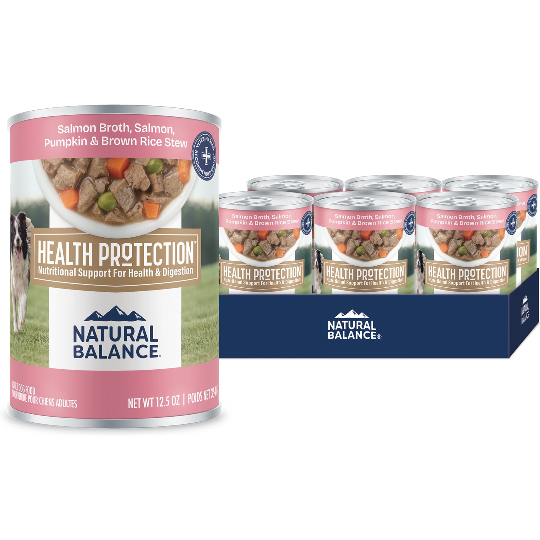 Natural Balance Health Protection Salmon Broth, Salmon, Pumpkin & Brown Rice Stew Wet Dog Food, 12.5-oz can, bundle of 12