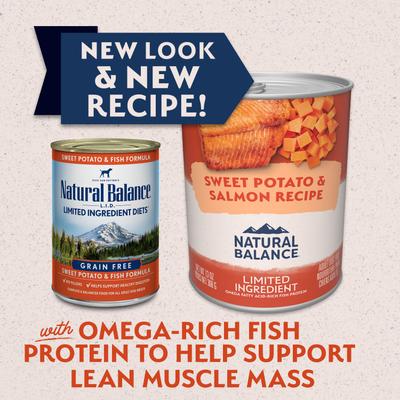 Show full view: Natural Balance Limited Ingredient Grain-Free Sweet Potato & Salmon Wet Dog Food, 13-oz can, case of 12 slide 3 of 11