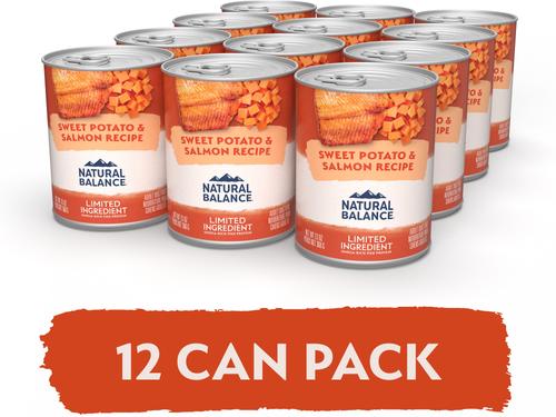 Show full view: Natural Balance Limited Ingredient Grain-Free Sweet Potato & Salmon Wet Dog Food, 13-oz can, case of 12 slide 5 of 11