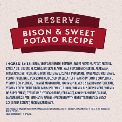 Show full view: Natural Balance Limited Ingredient Reserve Bison & Sweet Potato Recipe Wet Dog Food, 13-oz can, case of 12 slide 7 of 11