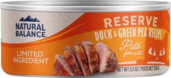 Natural Balance Limited Ingredient Reserve Duck & Green Pea Recipe Wet Cat Food, 5.5-oz can, case of 4