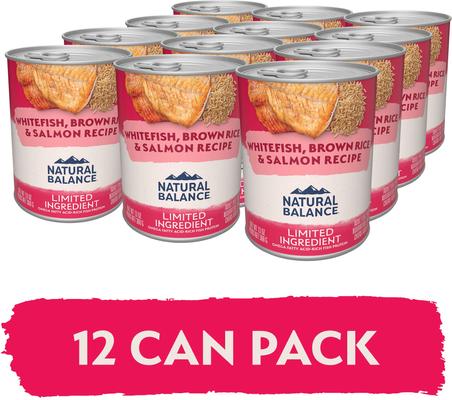 Show full view: Natural Balance Limited Ingredient Whitefish, Rice, & Salmon Recipe Canned Dog, 13-oz can, case of 12 slide 5 of 11