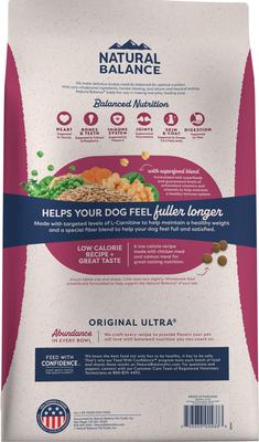 Show full view: Natural Balance Original Ultra Fat Dogs Adult Low-Fat Chicken Meal, Salmon Meal & Barley Recipe Dry Dog Food, 11-lb bag slide 3 of 7