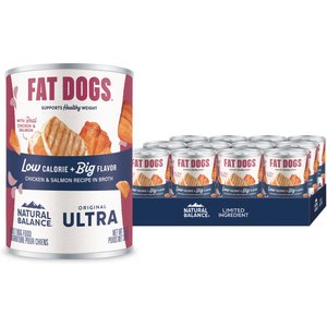 Natural Balance Original Ultra Fat Dogs Low Calorie Weight Management Chicken & Salmon Recipe in Broth Wet Dog Food, 13-oz can, case of 12
