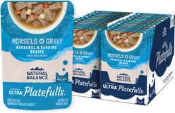 Natural Balance Original Ultra Platefulls Indoor Formula Mackerel & Sardine in Gravy Grain-Free Wet Cat Food Pouches, 3-oz pouch, case of 24