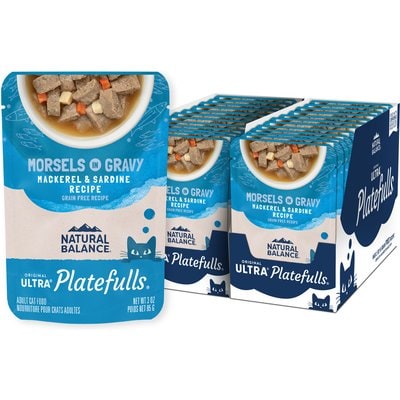 Natural Balance Natural Balance Original Ultra Platefulls Indoor Formula Mackerel & Sardine in Gravy Grain-Free Wet Cat Food Pouches, 3-oz pouch, case of 24