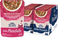 Natural Balance Original Ultra Platefulls Indoor Formula Salmon, Tuna, Chicken & Shrimp in Gravy Grain-Free Wet Cat Food Pouches, 3-oz pouch, case of 24
