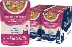Natural Balance Original Ultra Platefulls Indoor Formula Turkey, Salmon & Chicken in Gravy Grain-Free Wet Cat Food Pouches, 3-oz pouch, case of 24