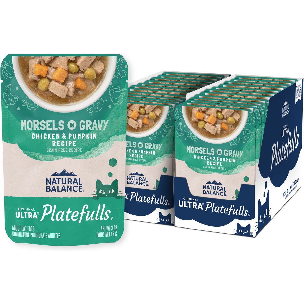 Natural Balance Platefulls Chicken & Pumpkin Formula in Gravy Grain-Free Wet Cat Food, 3-oz pouch, case of 24