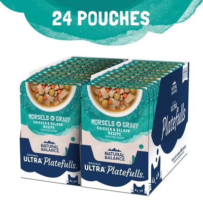Show full view: Natural Balance Platefulls Chicken & Salmon Formula in Gravy Grain-Free Cat Food Pouches, 3-oz pouch, case of 24 slide 5 of 11